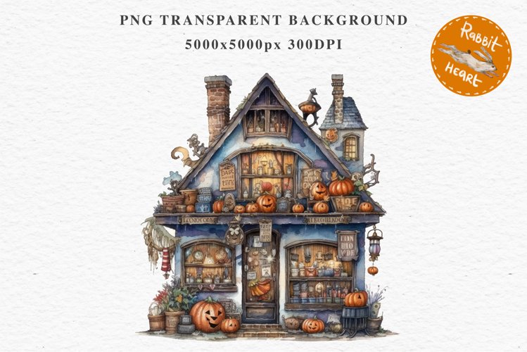 Halloween Magic Shop Storefront Clipart PNG Scrapbooking Art