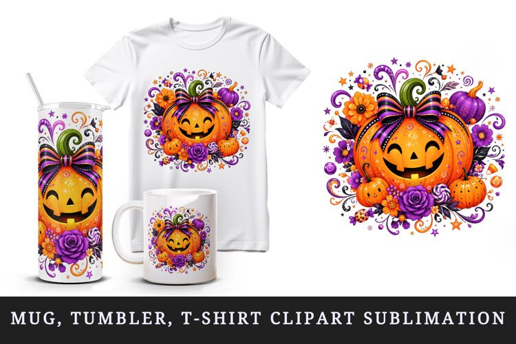 Halloween tumbler, mug wrap, clipart sublimation design example image 1