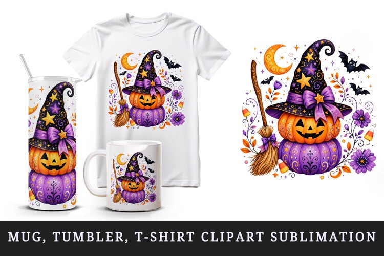 Halloween tumbler, mug wrap, clipart sublimation design example image 1