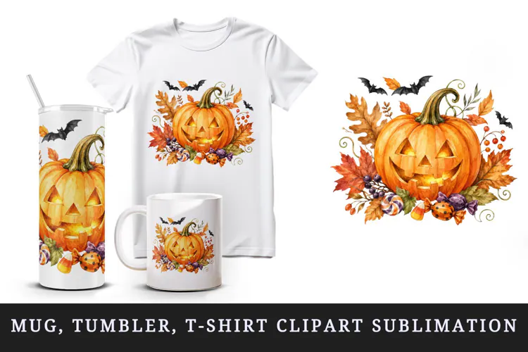 Halloween tumbler, mug wrap, clipart sublimation design