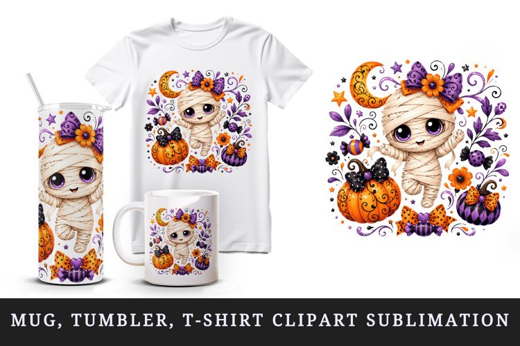 Halloween tumbler, mug wrap, clipart sublimation design example image 1