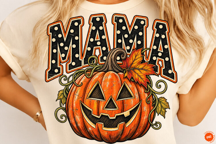 Halloween Mama PNG, Polka Dot Lettering with Jack O Lantern example image 1