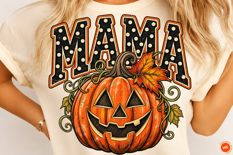 Halloween Mama PNG, Polka Dot Lettering with Jack O Lantern