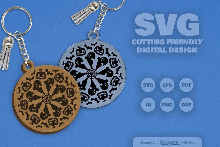 Halloween Mandala Keychain SVG