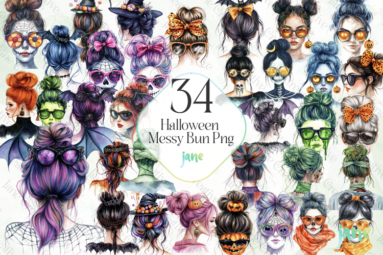 Halloween Messy Bun Png Bundle