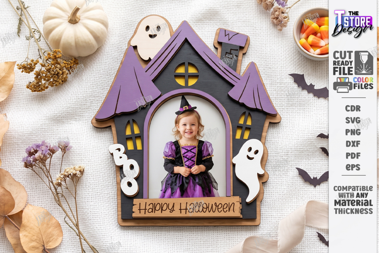 Halloween Mini Photo Frame Laser Cut | Haunted House | CNC