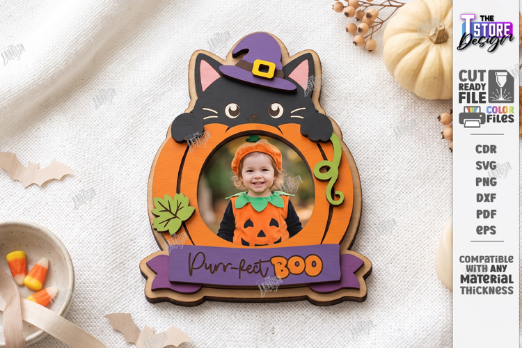 Halloween Mini Photo Frame Laser Cut | Black Cat Laser | CNC