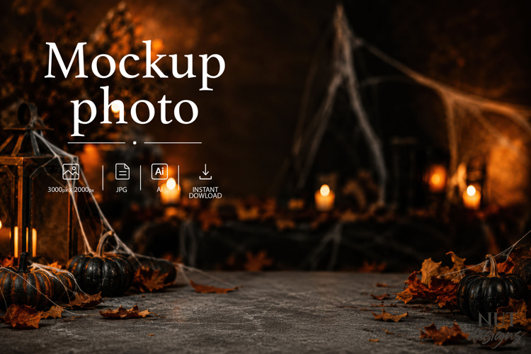 Halloween Product Placement Mockup Spooky black background