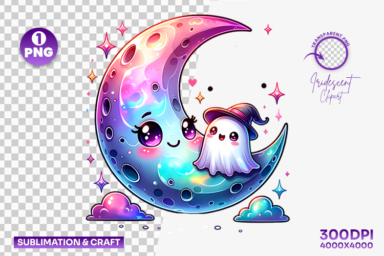Halloween Moon Ghost Couple Clipart PNG Sublimation Design