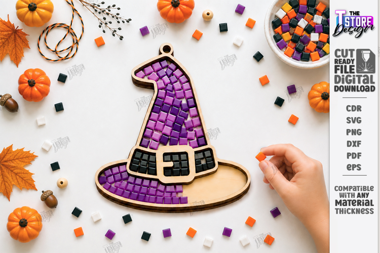 Wooden Halloween Mosaic Tray Laser Cut | Kids DIY Mosaic Kit