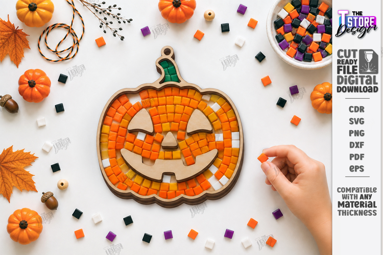 Wooden Halloween Mosaic Tray Laser Cut | Kids DIY Mosaic Kit
