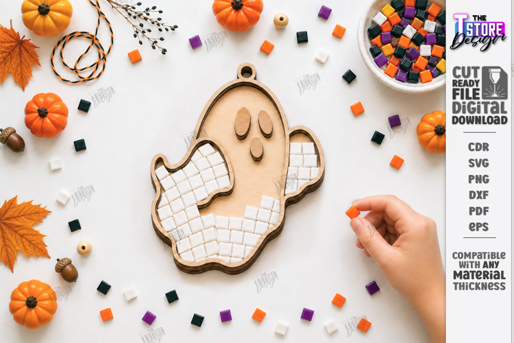 Wooden Halloween Mosaic Tray Laser Cut | Kids DIY Mosaic Kit
