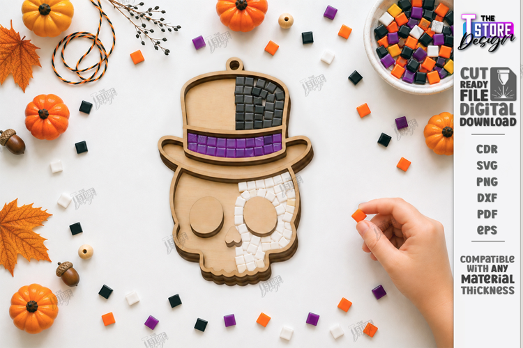 Wooden Halloween Mosaic Tray Laser Cut | Kids DIY Mosaic Kit