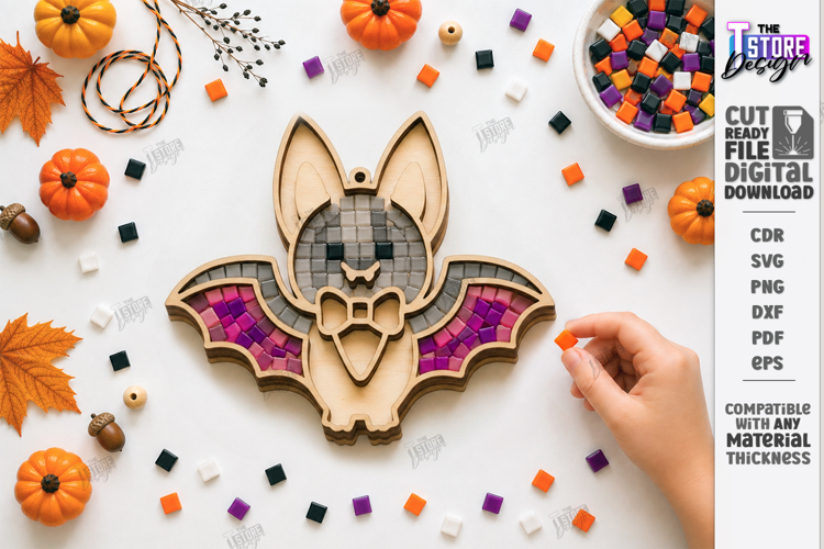 Wooden Halloween Mosaic Tray Laser Cut | Kids DIY Mosaic Kit