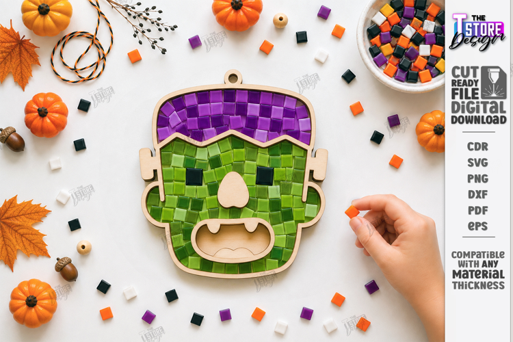 Wooden Halloween Mosaic Tray Laser Cut | Kids DIY Mosaic Kit