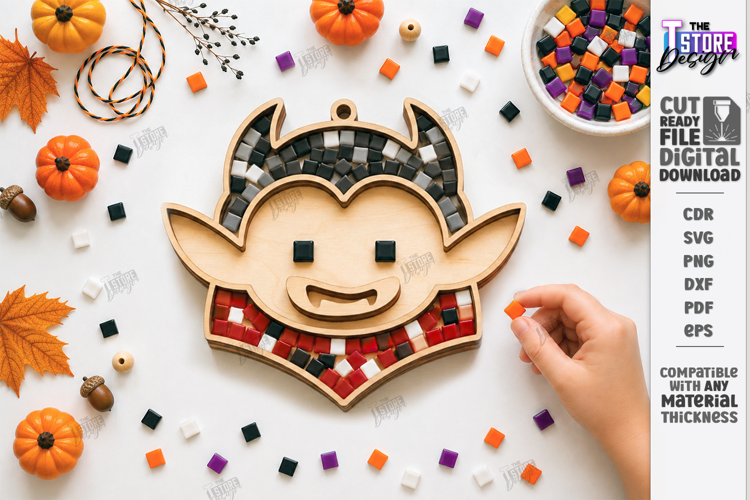 Wooden Halloween Mosaic Tray Laser Cut | Kids DIY Mosaic Kit