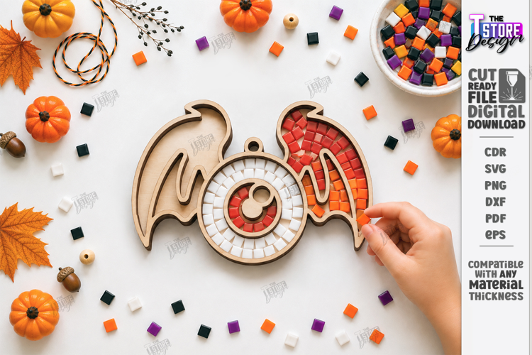 Wooden Halloween Mosaic Tray Laser Cut | Kids DIY Mosaic Kit