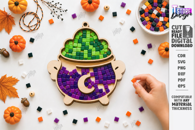 Wooden Halloween Mosaic Tray Laser Cut | Kids DIY Mosaic Kit