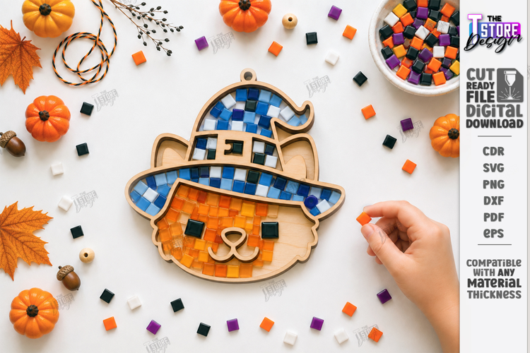 Wooden Halloween Mosaic Tray Laser Cut | Kids DIY Mosaic Kit