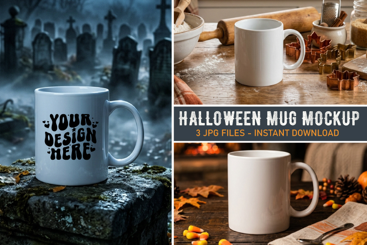 Halloween Mug Mockup, Mug Mockup JPG, Mockup PNG