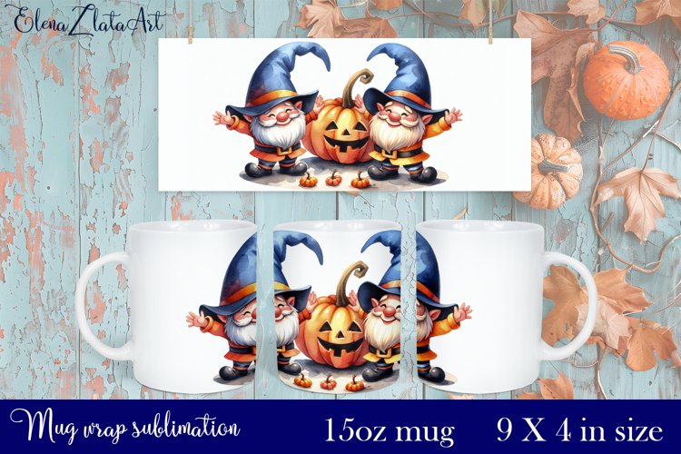 Halloween Gnome Mug Wrap Sublimation 15oz example image 1