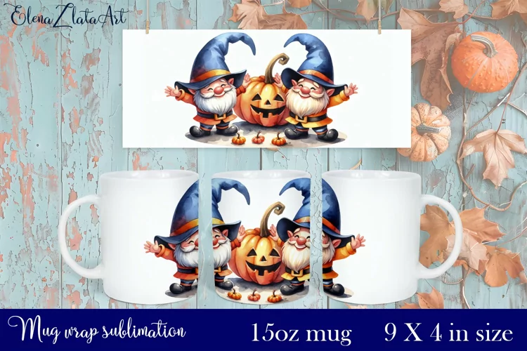 Halloween Gnome Mug Wrap Sublimation 15oz