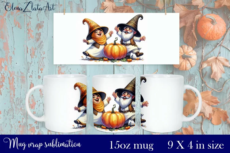 Halloween Gnome Mug Wrap Sublimation 15oz