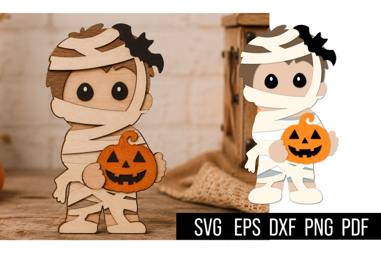 Halloween Boy Wearing Mummy Costume SVG Laser Cut Design