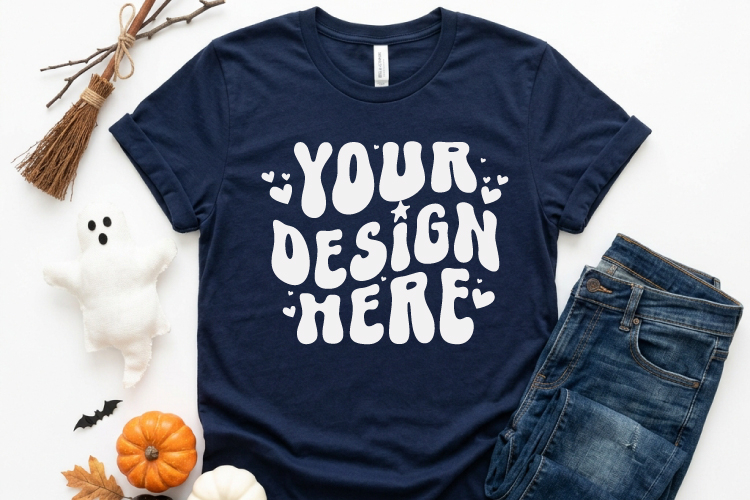 Halloween Navy Blue Mockup, T Shirt Mockup JPG