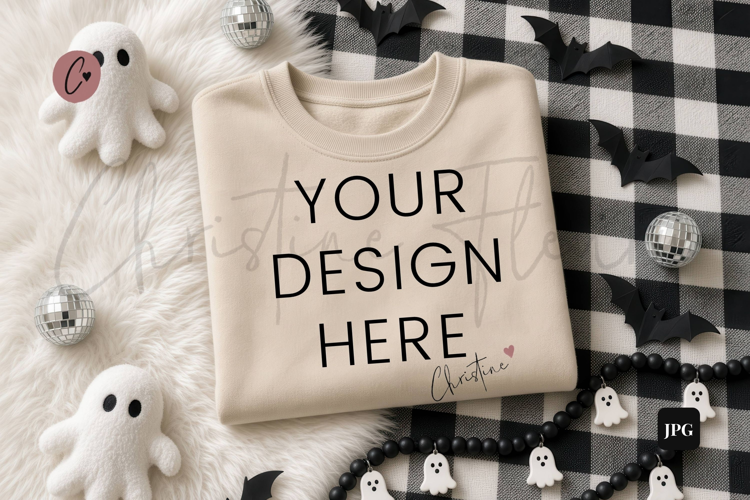 Halloween Sand Sweatshirt Mockup Flatlay