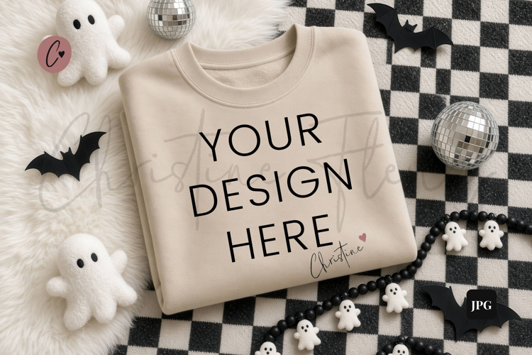Halloween Sand Sweatshirt Mockup Flatlay