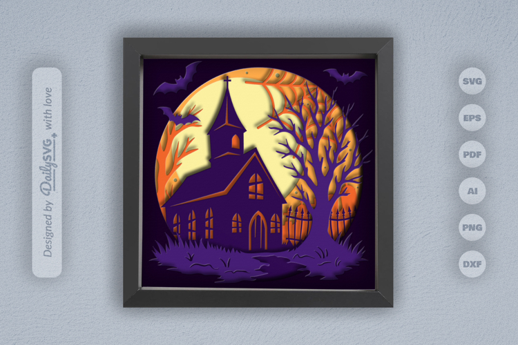 Halloween Night Scene with Old Chruch Layered SVG