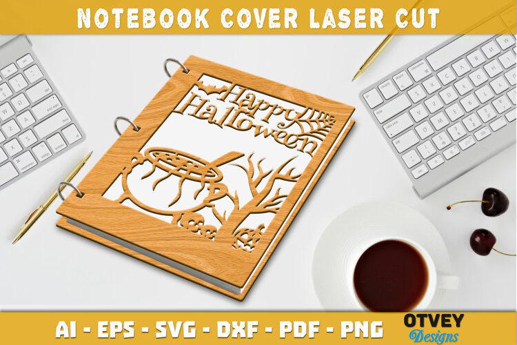 Halloween Notebook Cover Laser Cut | Wooden Notebook Cover example image 1