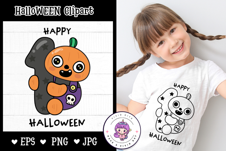 Halloween number one Pumpkin jack o lantern kawaii clipart