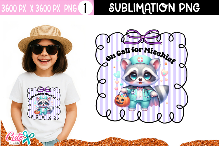 Spooky Nurse Raccoon Coquette Sublimation Design