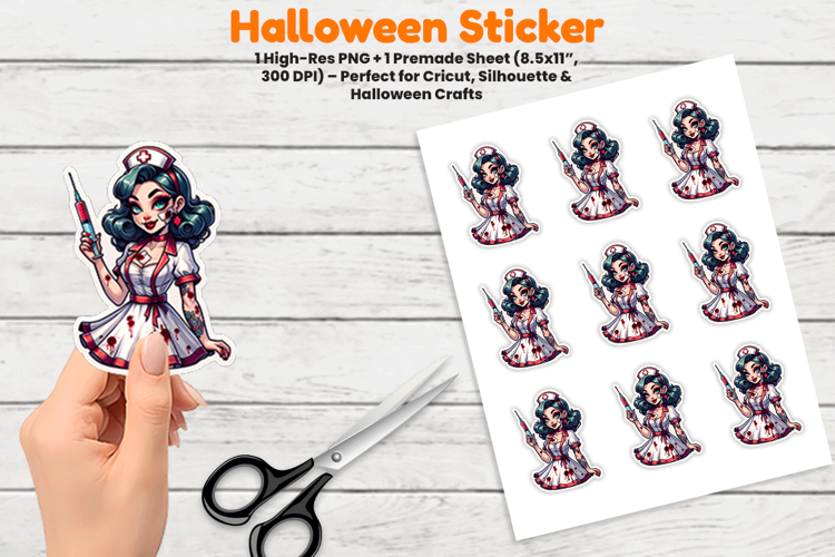 Bloody Nurse Halloween Sticker, Creepy Nurse PNG