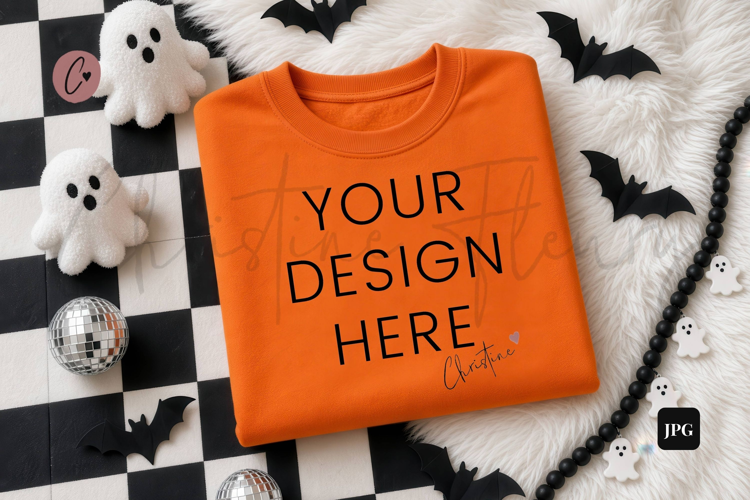 Halloween Orange Sweatshirt Mockup Flatlay