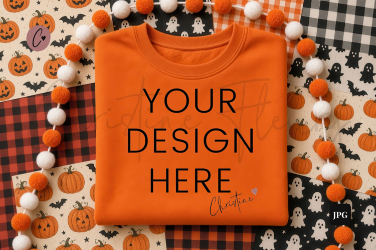 Halloween Orange Sweatshirt Mockup Flatlay