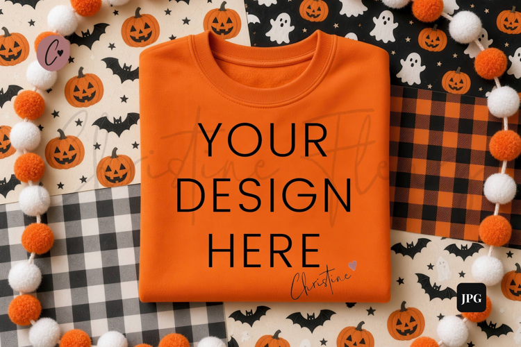 Halloween Orange Sweatshirt Mockup Flatlay