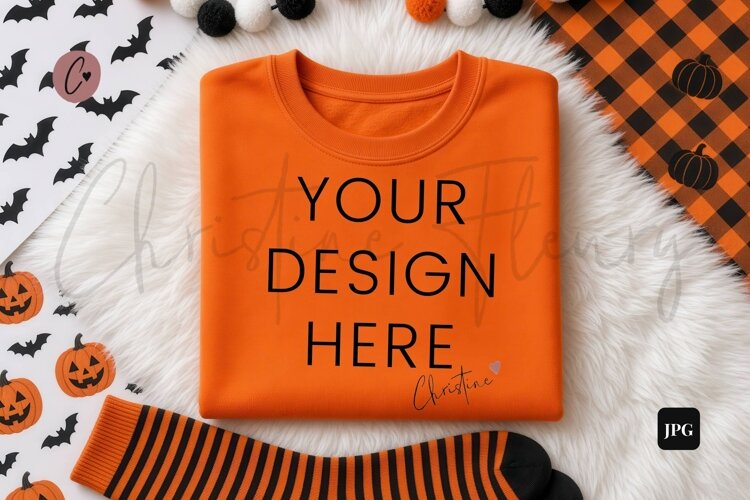 Halloween Orange Sweatshirt Mockup Flatlay example image 1