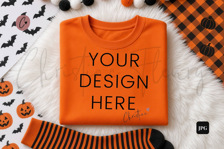 Halloween Orange Sweatshirt Mockup Flatlay