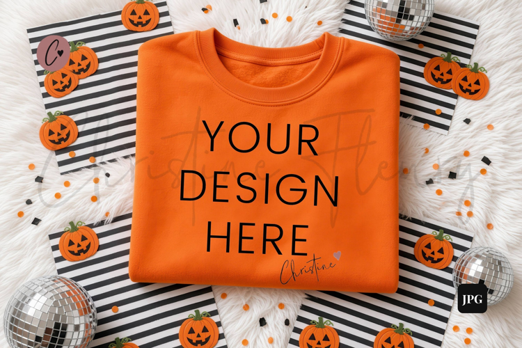 Halloween Orange Sweatshirt Mockup Flatlay