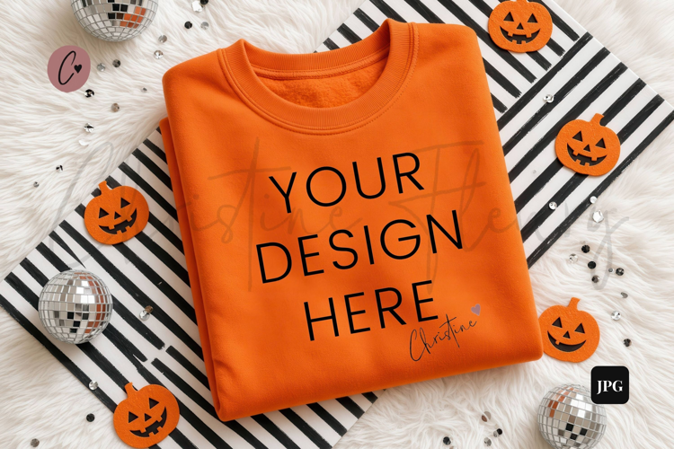 Halloween Orange Sweatshirt Mockup Flatlay