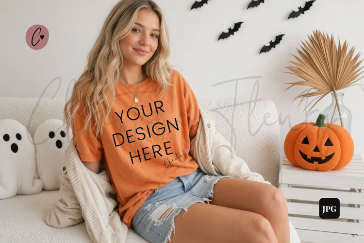Halloween Orange Shirt Mockup Model