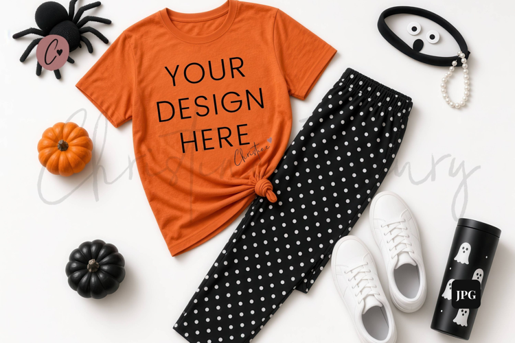 Halloween Orange Shirt Flatlay Mockup