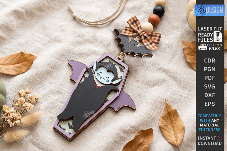 Halloween Hanging Ornament Laser Cut | 3D Layered Keychain example image 1