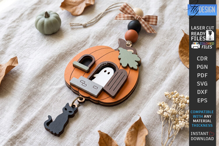 Halloween Hanging Ornament Laser Cut | 3D Layered Keychain example image 1