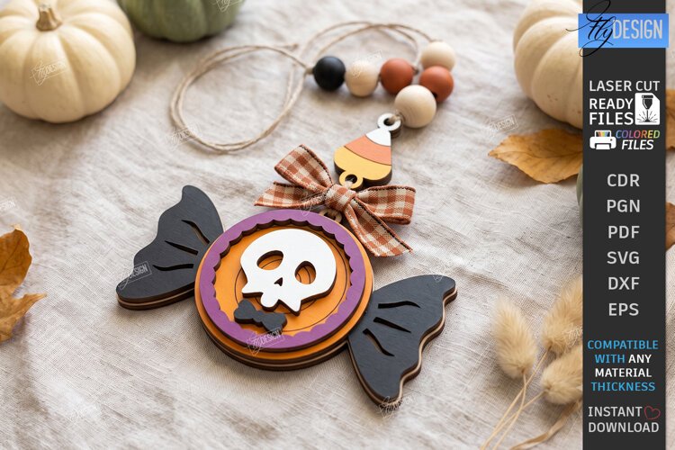 Halloween Hanging Ornament Laser Cut | 3D Layered Keychain example image 1