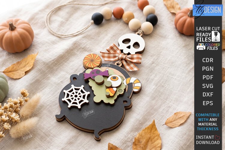 Halloween Hanging Ornament Laser Cut | 3D Layered Keychain example image 1