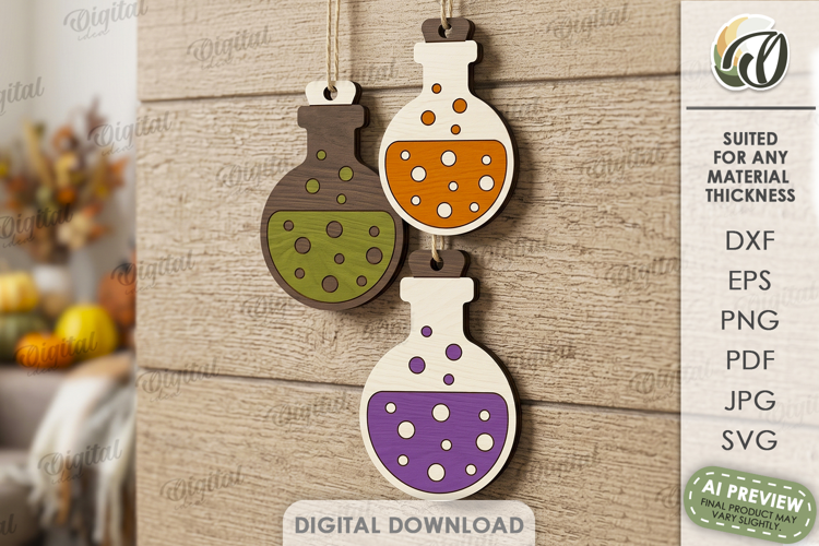 Halloween Ornaments Laser Cut. Hanging Ornament SVG